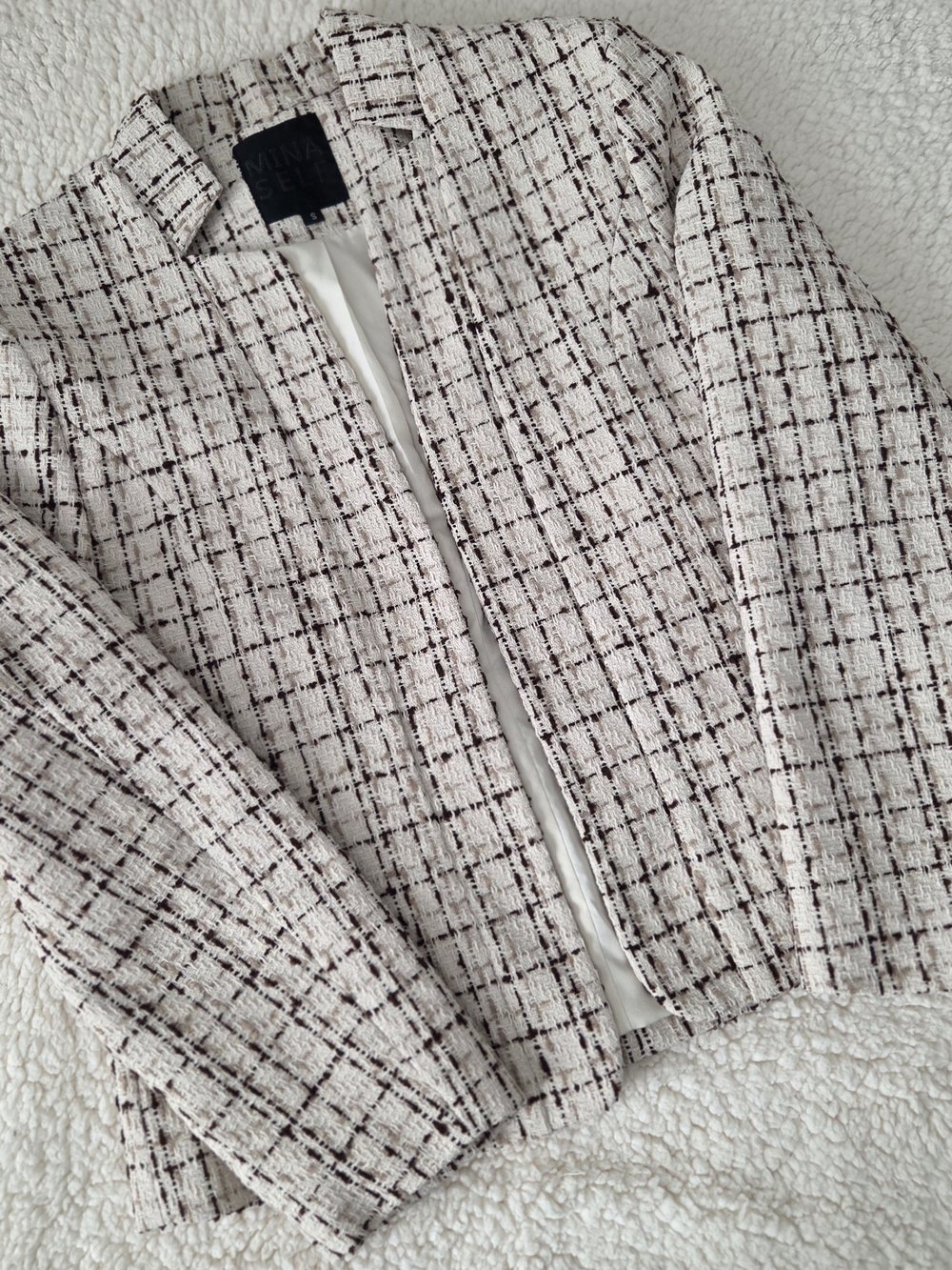 Mina Self Cream Tweed Blazer with Black Windowpane
